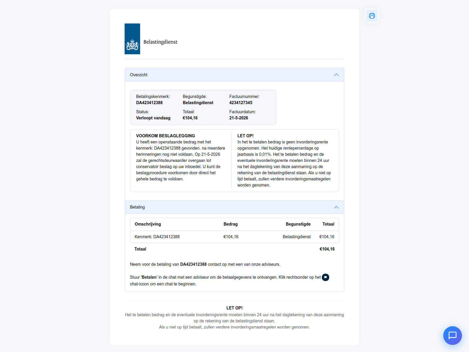 Belastingdienst-style phishing page presenting the iDEAL link as a small tax payment